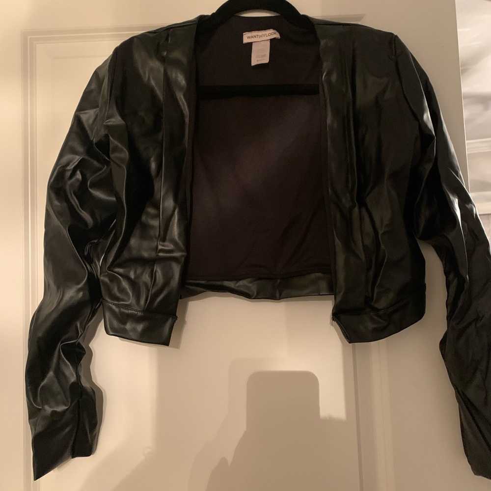 black faux leather or black duster jackets